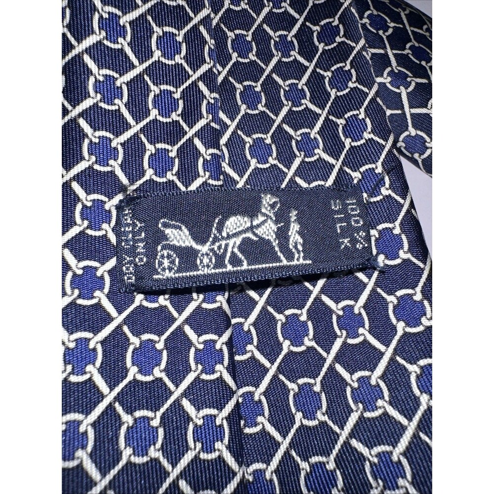 Hermes Navy Blue With Cream Design 55”(1400mm)L X 3”(76.2)W (990 SA) 100% Silk